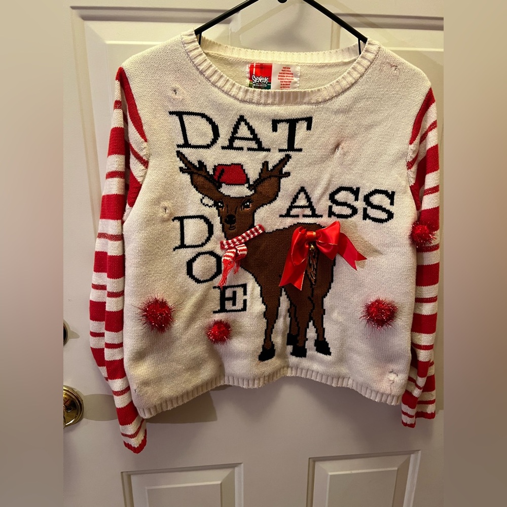 Spencer's Red and White Ugly Christmas Reindeer Sweater